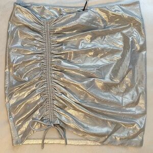 ROTATE Birger Christensen Margaritta Ruched Mini Skirt Womens L Silver club sexy